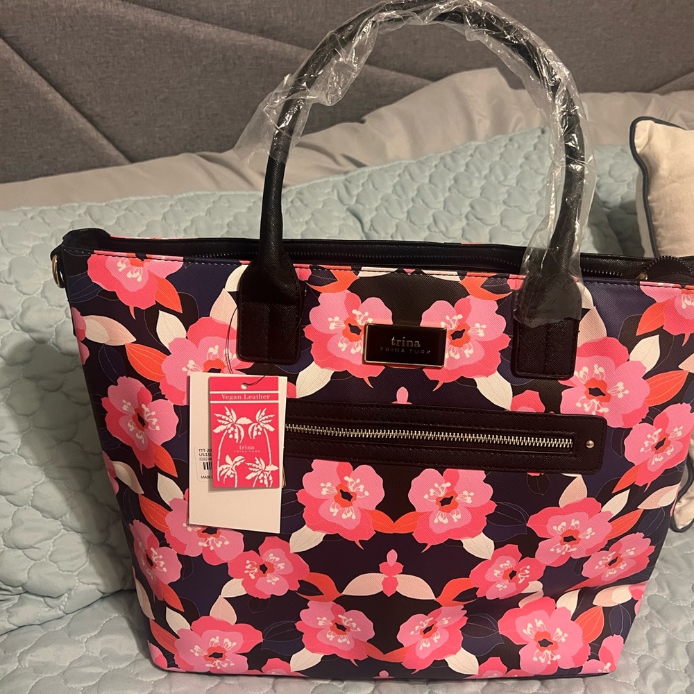 Trina Turk Vibrant Pink and Black Floral Tote